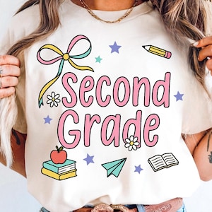 Preppy Back to School 2nd Grade PNG, Teacher Coquette First Day of School Shirt Design, Girly Pink Bow Sublimation, Second Grade PNG
