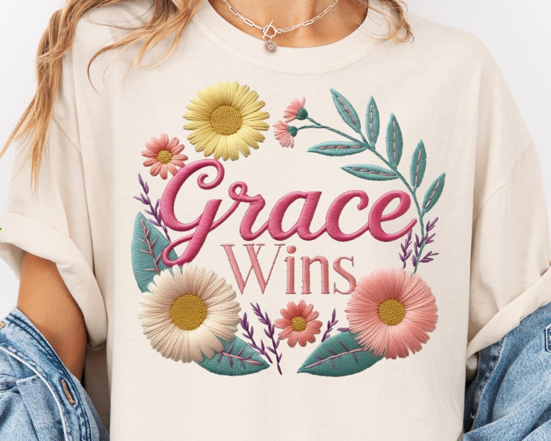Grace Wins PNG, Bible Verse Floral Embroidery Clipart, Christian ...