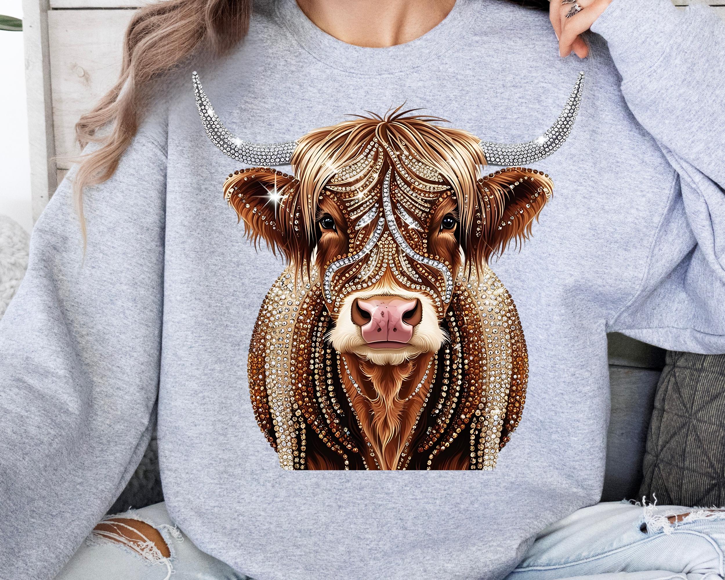 Rhinestone Highland Cow PNG, Faux Rhinestone Diamond Cow Design, Bling ...