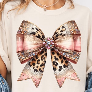 Leopard Kokette Bogen Png, Kokette Png, Leopardenmuster Png, Weiches Mädchen Png, Girly Png, Kokette Hemd Design, Kokette Sublimationsentwurf