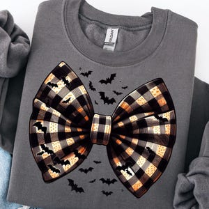 Coquette Halloween Bow Png, Gingham Halloween Bat Ribbon Bow PNG, Girly Halloween Bow Aesthetic, Trendy Coquette, Halloween Bow Shirt Design