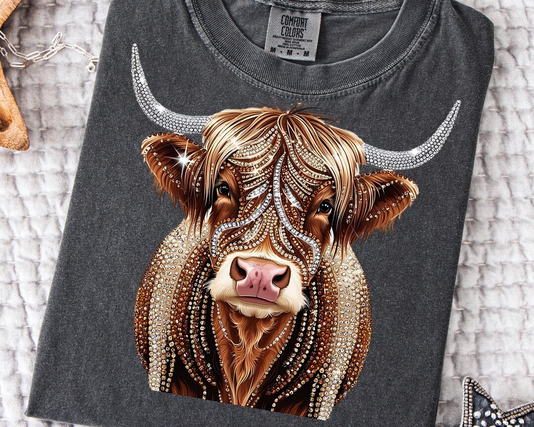 Rhinestone Highland Cow PNG, Faux Rhinestone Diamond Cow Design, Bling ...