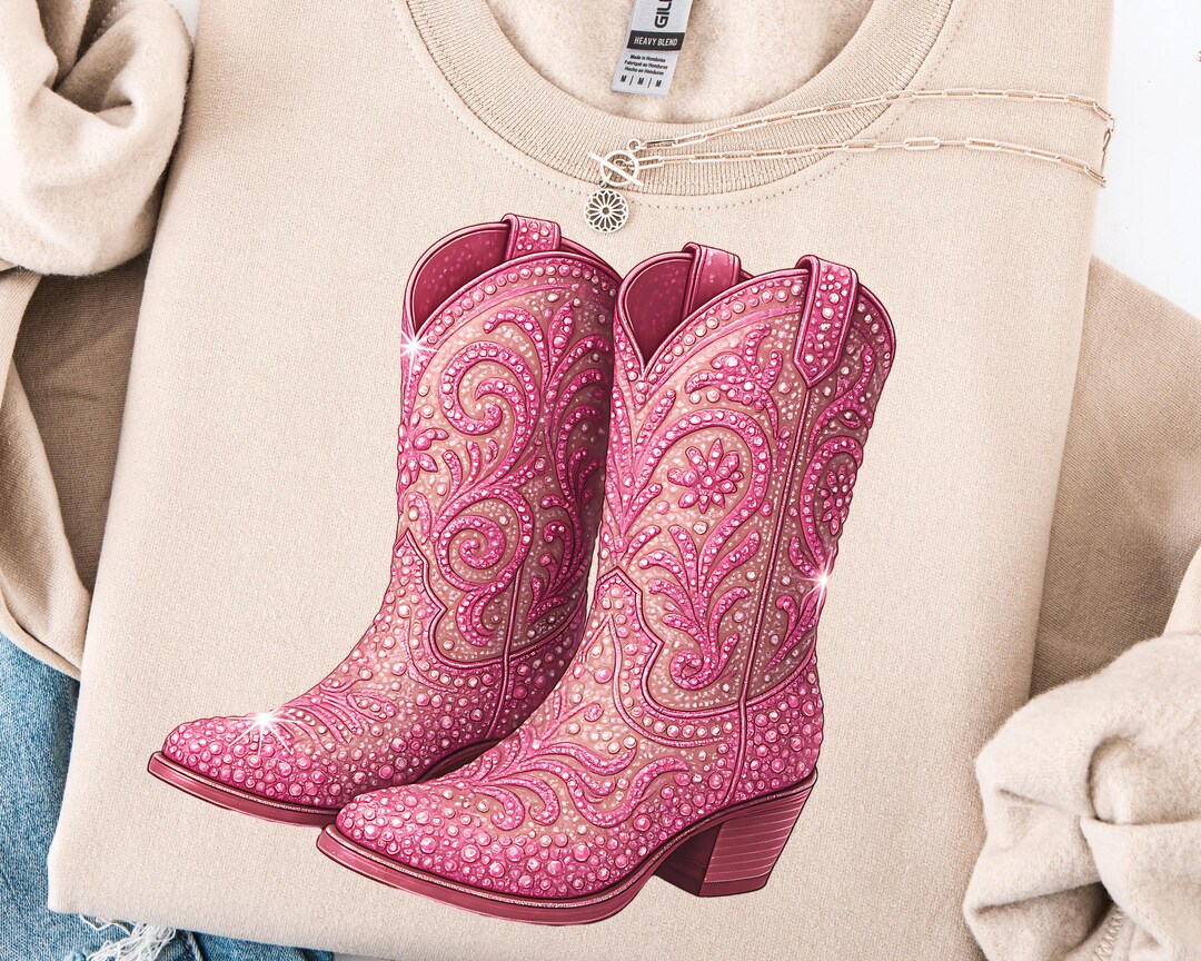 Faux Pink Rhinestone Cowgirl Boots PNG, Rhinestone Diamond Boots Design ...