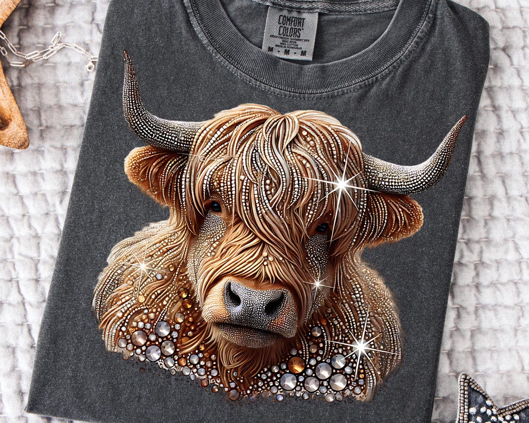 Rhinestone Highland Cow PNG, Faux Rhinestone Diamond Cow Design, Bling ...