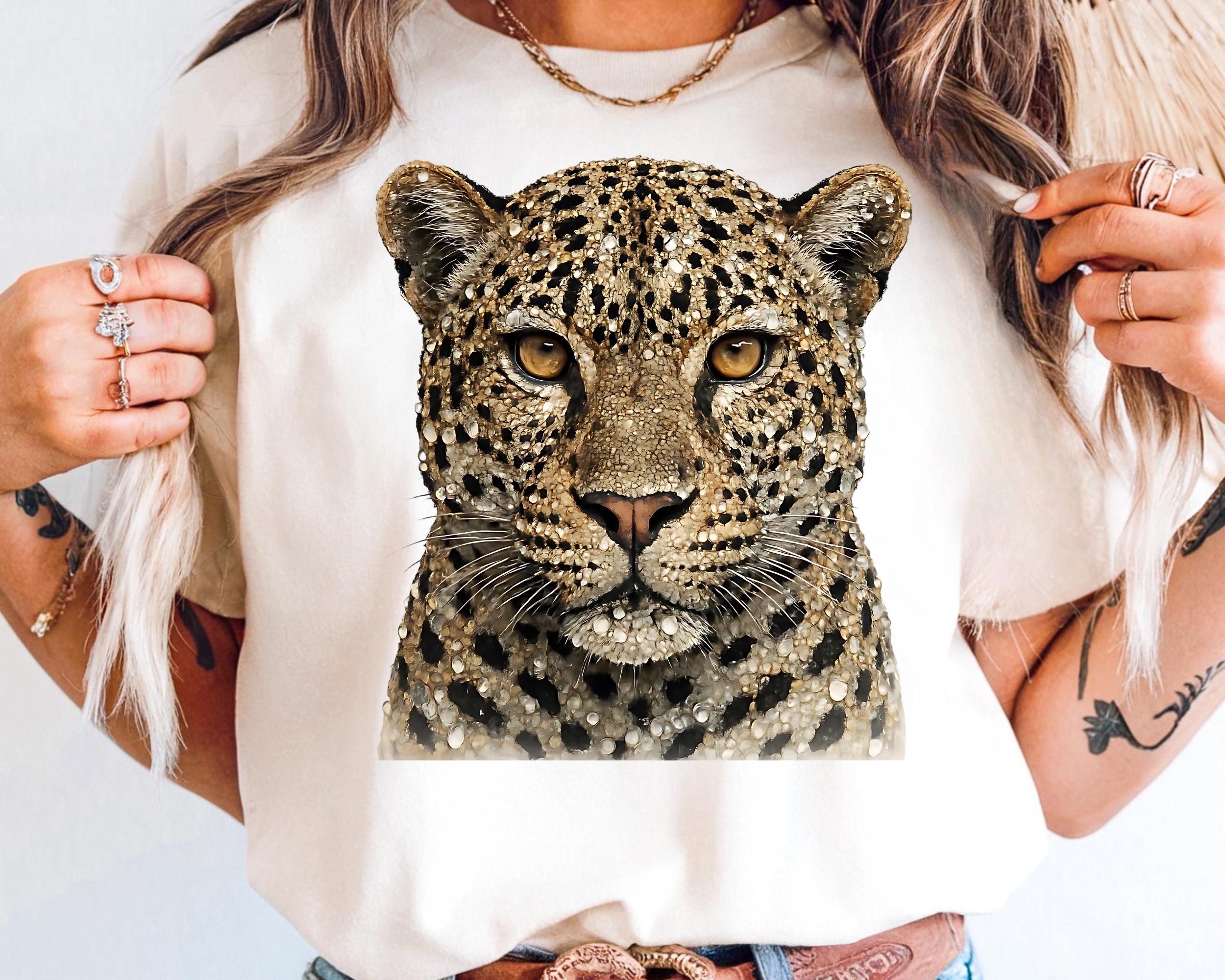 Faux Rhinestone Cheetah PNG, Rhinestone Bling Tiger Face Clipart, Cheetah Sublimation Design, Digital Download, DTF Print