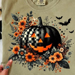 Black Floral Pumpkin Png, Jack-O-Lantern Pumpkin PNG, Halloween Sublimation Design, Retro Fall Shirt Png, Trendy Grunge Pumpkin Png