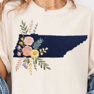 State of Tennessee Floral PNG, Embroidered State Outline Clipart Design, Floral Sublimation Graphic, Trendy US State Shirt Design