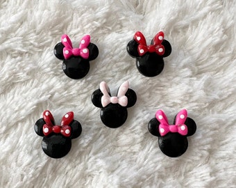 15mm Kinder Baby Harz Mini Bowknot Schwarz Rosa Maus Flatback Cabochons, Glitter Minnie Kopfkleidung und Kopfbedeckungszubehör, DIY-Projekt