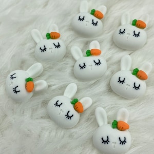 Cute 20mm Resin White Bunny with Carrot Flat Back Cabochon, Kids Baby DIY Hair Accessories, Diy Hair Clips Headwear, Scrapbooking
