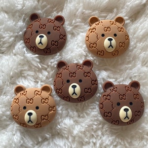 Enfants bébé élégant résine dessin animé tête d'ours cabochon à dos plat, fourniture d'artisanat pour enfants, accessoires de coiffure bricolage, projets de bricolage, scrapbooking