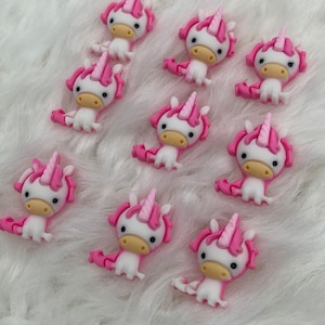 Resin 21mm Cute Kawaii Pink Unicorn Flat Back Cabochon, DIY Kids Baby Hair Accessories Headwear Hair Clips, Scrapbooking, DIY Projects