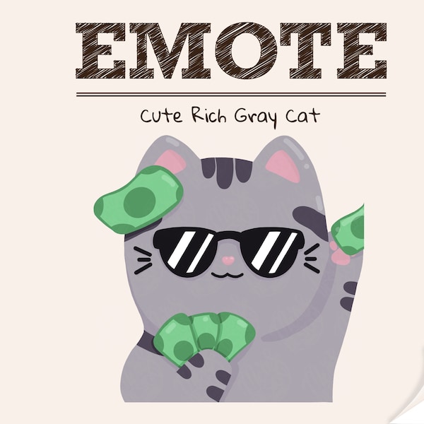 Money Cat Emote for Twitch, Discord, and YouTube | Cool Cat with Cash | Wealthy and Stylish