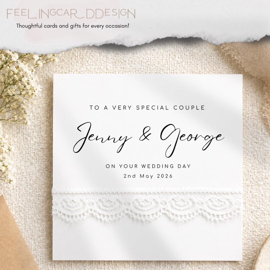 Personalized Lace Wedding Card - Custom Names & Date Wedding ...