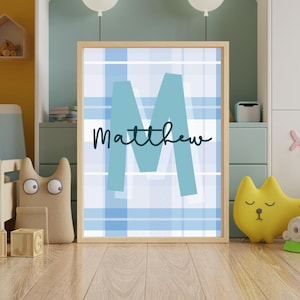Arte de pared imprimible digital con inicial personalizada para bebé niño, nombre imprimible con inicial personalizada, nombre personalizado, decoración de guardería, letras para niños
