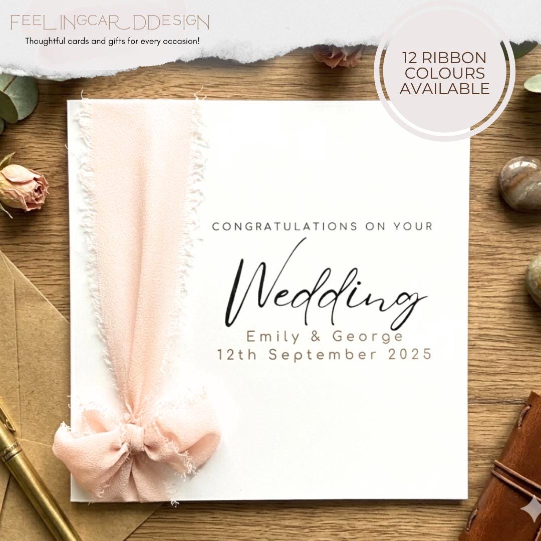 Personalized Wedding Card | Elegant Ribbon, Custom Names & Date - Etsy UK
