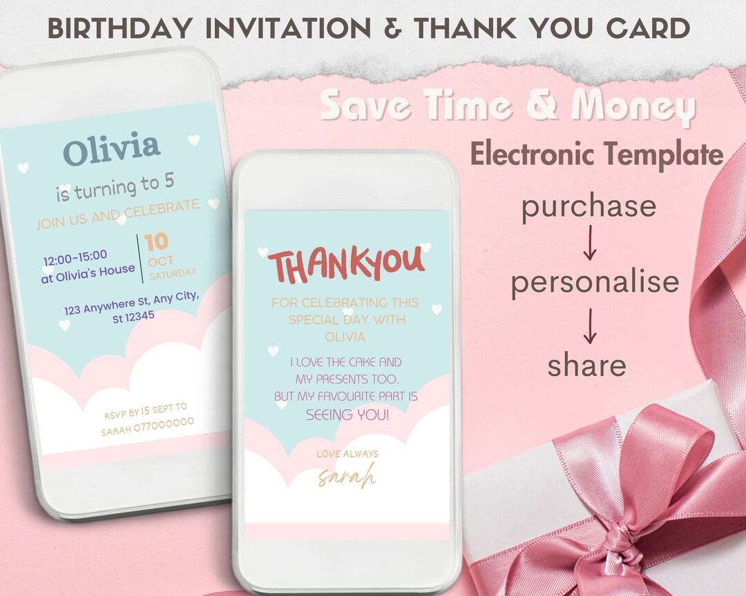 Digital Birthday Invitation Card for Kids Party Editable Templates