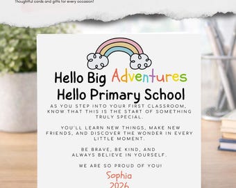 First Day of School Card for Primary Student | Personalised Name | Back to School Gift | Encouragement Card