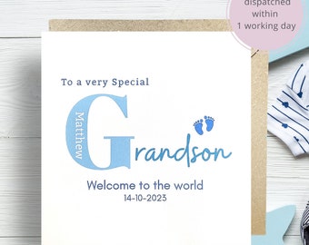Personalised New Grandson Card baby New Grandparents Congratulations on your new Grandson with New Baby Dummy Clip Gift