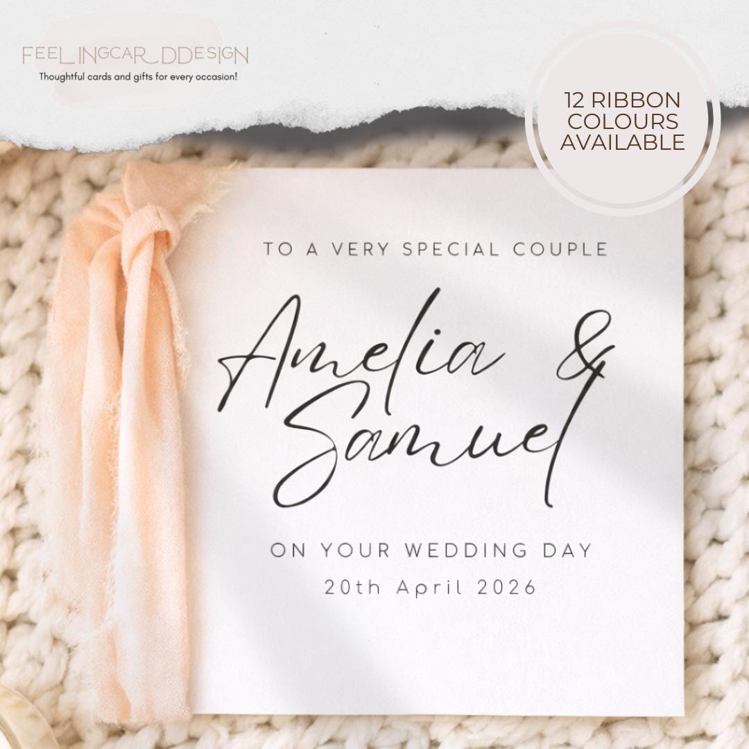 Personalised Wedding Card Custom Names and Date Elegant Bride & Groom ...