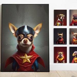 Superhero Pet Portrait Custom and Personalized. Pet Dog Wall Art DIGITAL DOWNLOAD to Print on Poster or Canvas for gift.