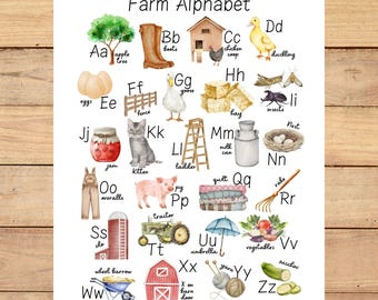 Alfabeto della fattoria / Animali della fattoria / Poster dell'alfabeto / Alfabeto / Fattoria / Poster della fattoria / File digitale / Alfabeto della fattoria stampabile / Stampabili