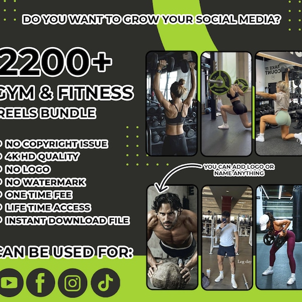 2200 Health & Gym Fitness Reels Videos Bundle For Tiktok, Instagram, Youtube, Facebook - Exercise and Workout Videos and Reels