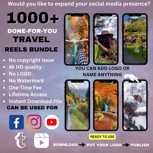 1000 Travel Places Reels Videos Bundle For Tiktok, Instagram, Youtube, Facebook - Beautiful Scenery and Amazing Destinations Shorts Reels