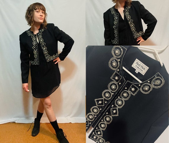 Vintage Bolero Jacket Black Bedazzled Sequins Emb… - image 1