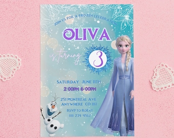 Invitación CONGELADA Invitación de cumpleaños de Elsa Cumpleaños de nieve de invierno Imprimible, Descarga instantánea editable Plantilla Canva Invitación congelada