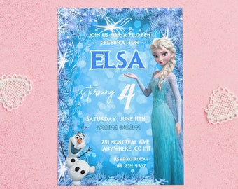 Invito FROZEN Invito compleanno Elsa Compleanno neve invernale Stampabile, modificabile Download immediato Modello Canva Invito Frozen