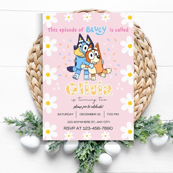 Girl Bluey Birthday Invitation Template Bluey Invitation Digital Bluey Girl Invite Template Bluey Girl Party Invite