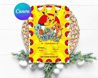 Pokemon Invitation |Kids Birthday Invite | Editable Invitation  | Digital Download | Pokemon Party | Pikachu Card Birthday Boy Invitation