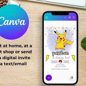 Faire-part d'anniversaire Pikachu, faire-part d'anniversaire Pokemone, faire-part d'anniversaire imprimable, modèle d'invitation de fête imprimable image 4