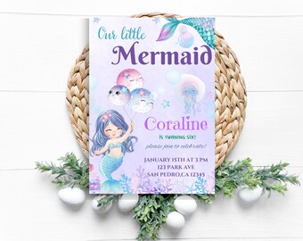 Editable Mermaid tail Birthday Invitation Under The Sea Birthday Invite Mermaid Theme Party Invitation Instant Download email invitation