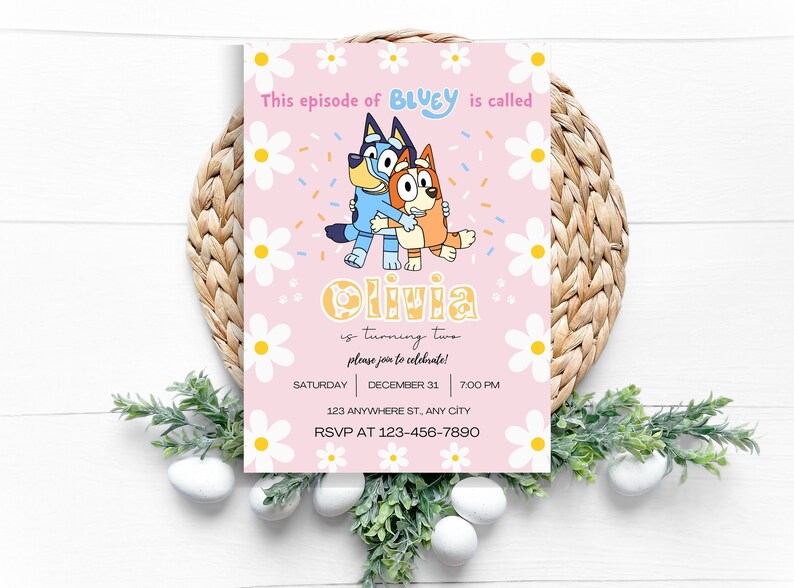 Girl Bluey Birthday Invitation Template Bluey Invitation Digital Bluey Girl Invite Template Bluey Girl Party Invite image 1