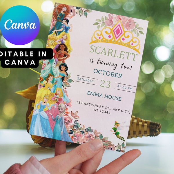 Invitación de cumpleaños de princesita, plantilla editable para niña, descarga instantánea personalizada, invitación de cumpleaños para niñas y niños