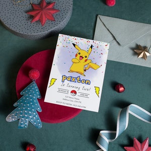 Faire-part d'anniversaire Pikachu, faire-part d'anniversaire Pokemone, faire-part d'anniversaire imprimable, modèle d'invitation de fête imprimable image 2