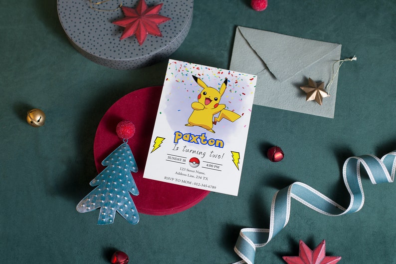 Faire-part d'anniversaire Pikachu, faire-part d'anniversaire Pokemone, faire-part d'anniversaire imprimable, modèle d'invitation de fête imprimable image 2