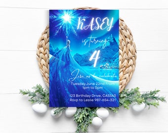 Frozen Invitation, Elsa Birthday Invitation, Winter Snow Birthday Printable, Frozen Invite Digital, Editable Instant Download Canva Template