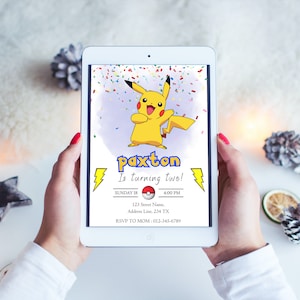 Faire-part d'anniversaire Pikachu, faire-part d'anniversaire Pokemone, faire-part d'anniversaire imprimable, modèle d'invitation de fête imprimable image 3