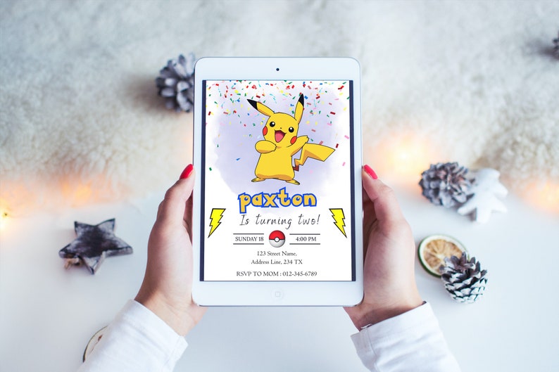 Faire-part d'anniversaire Pikachu, faire-part d'anniversaire Pokemone, faire-part d'anniversaire imprimable, modèle d'invitation de fête imprimable image 3
