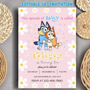 Girl Bluey Birthday Invitation Template Bluey Invitation Digital Bluey Girl Invite Template Bluey Girl Party Invite image 3