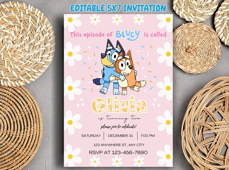 Girl Bluey Birthday Invitation Template Bluey Invitation Digital Bluey Girl Invite Template Bluey Girl Party Invite image 3