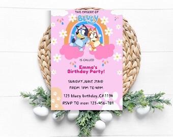 Modèle d'invitation anniversaire fille Bluey Invitation Bluey Modèle d'invitation numérique fille Bluey Invitation fête fille Bluey