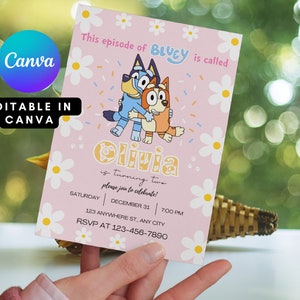 Modèle d'invitation anniversaire fille Bluey Invitation Bluey Modèle d'invitation numérique fille Bluey Invitation fête fille Bluey image 2