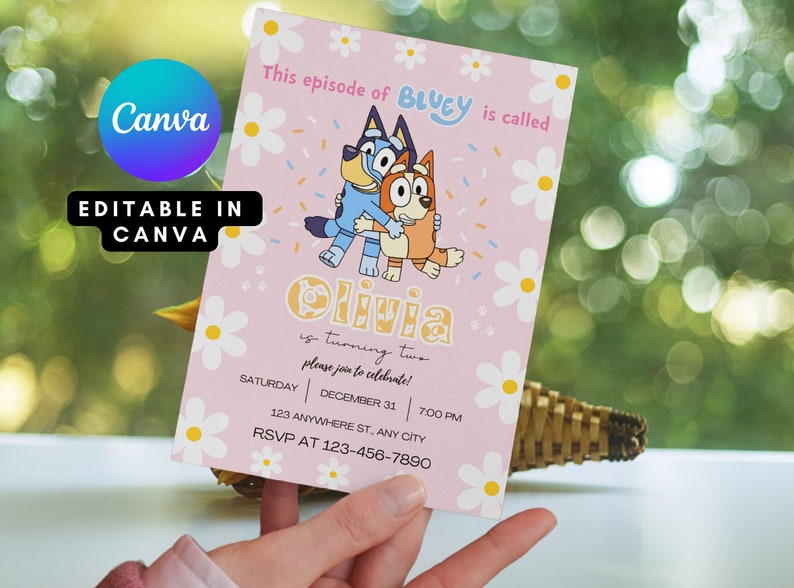 Girl Bluey Birthday Invitation Template Bluey Invitation Digital Bluey Girl Invite Template Bluey Girl Party Invite image 2