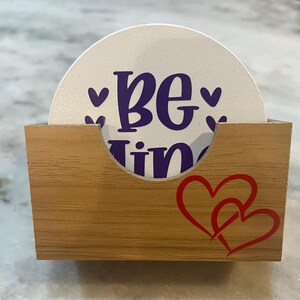 Valentine Coasters.  Set of 6 coasters and holder. 6 different Valentine&#39;s Day designs. Water proof. Great gift for her, him. Custom coaster