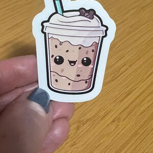 Kawaii coffee sticker #1 cute coffee sticker for laptop, phone, journals, notebooks  ice coffee sticke, vinyl, waterproof, translucent decal