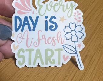 Chaque jour, c'est un nouveau départ autocollant motivant en vinyle pour ordinateur portable, téléphone, porte-gobelet.  Stickers citations positives