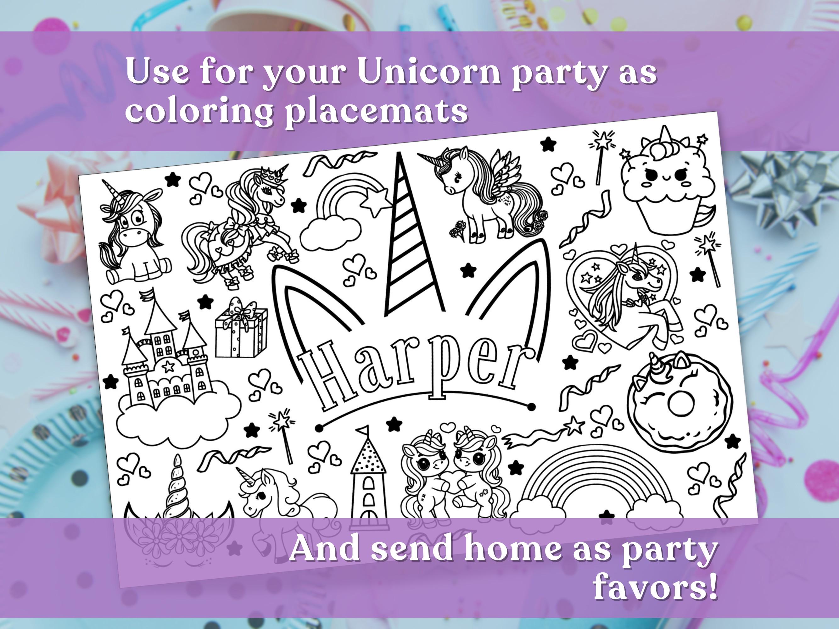 Editable Magical Unicorn Birthday Coloring Printable Placemat, Custom ...